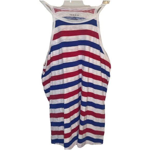 TORRID Heritage Red White & Blue Stripe Slub High Neck Tank Top America Sz 1X - Picture 1 of 7